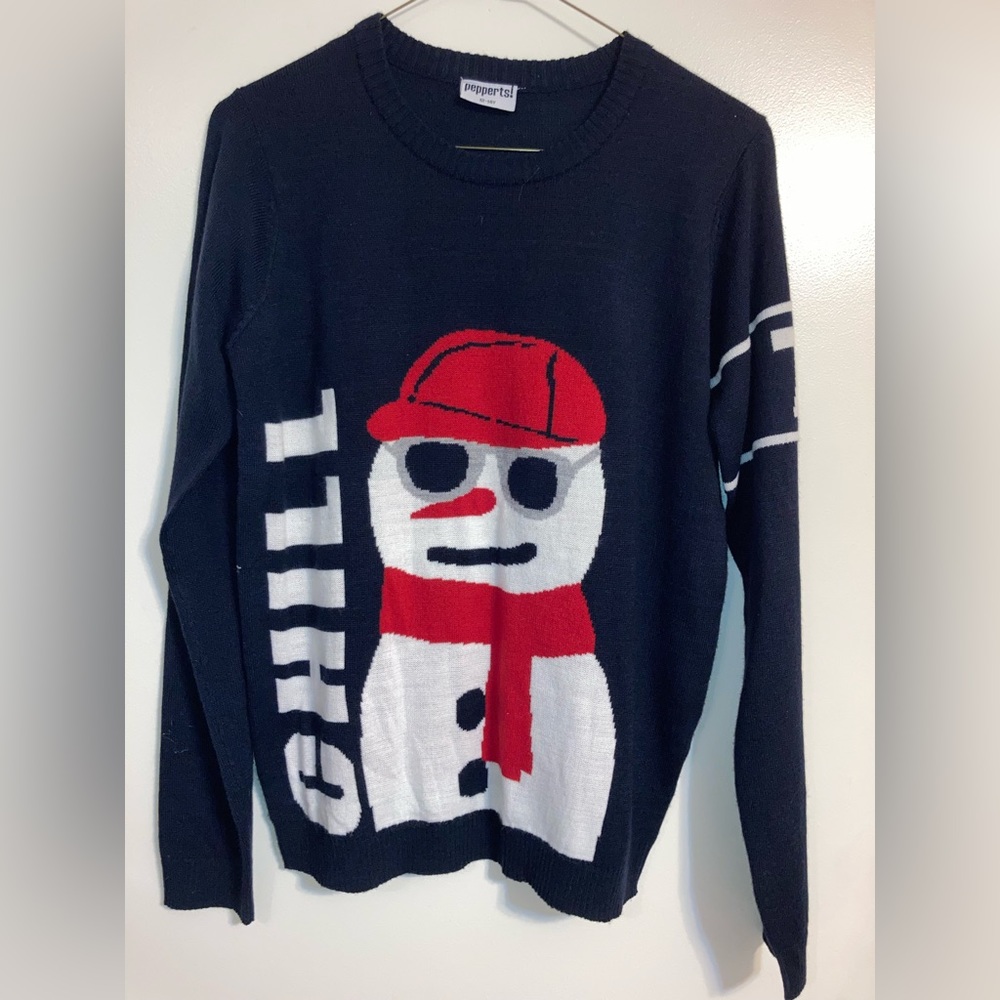Boys Pepperts Snowman Chill navy sweater, winter, size 12-14, snow